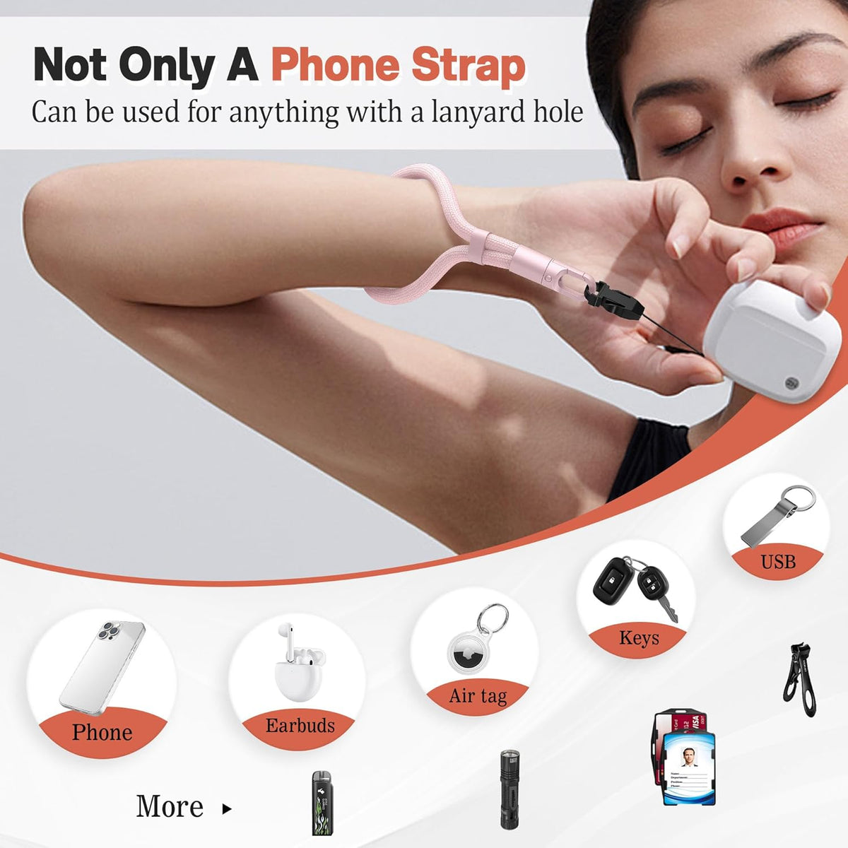 Kaptron Adjustable Phone Wrist Strap - Universal Cell Phone Lanyard Wrist Strap with Lanyard Patches