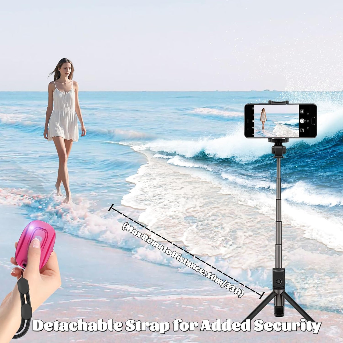 MAIRAN Rechargeable Wireless Camera Remote Shutter for iPhone and Android Smartphones, 2 Pack Bluetooth Phone Remote Control,Selfie Button for Photos and Videos Charging Cable Included- Pink&White