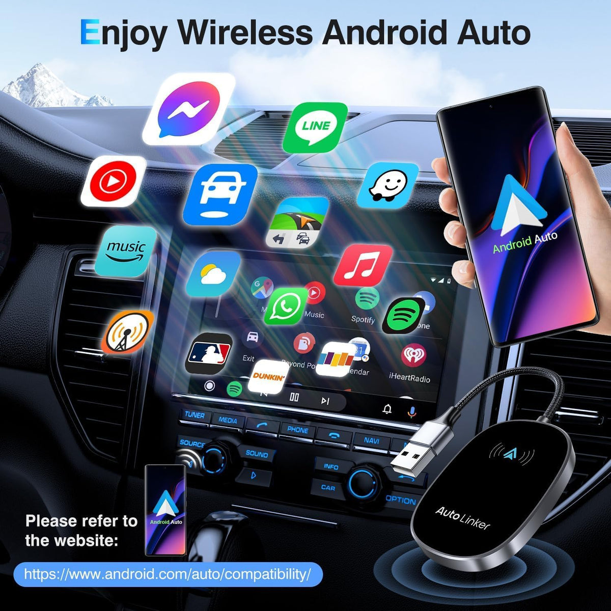 Generic 5.0 Universal Wireless Android Auto Adapter Bluetooth for Easy Connectivity