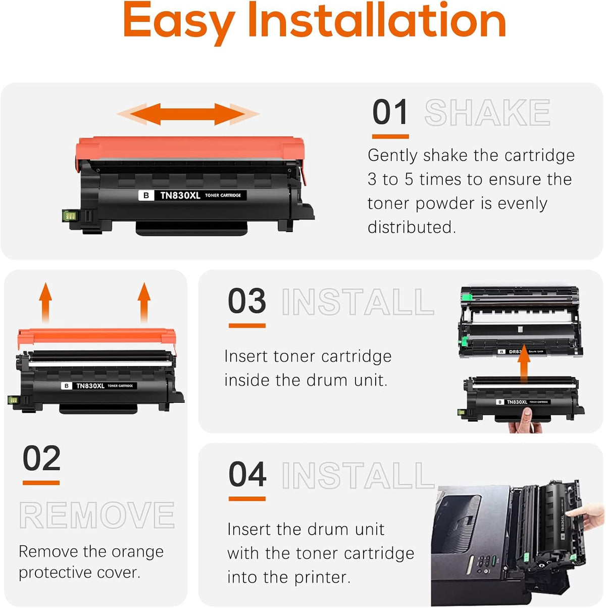Compatible TN830XL Toner Replacement for Brother TN830XL TN830 XL Toner use with HL-L2460DW HL-L2405W HL-L2400D HL-L2480DW MFC-L2820DW MFC-L2760DW DCP-L2640DW MFC-L2900DW (Black,2 Pack)