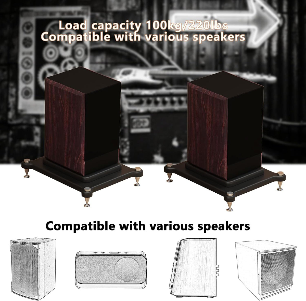 2pcs Subwoofer Isolation Stand, Double-Layered Speaker Isolation Stands with Stainless Steel Metal Feet, Acoustic Speakers Isolation Pad for Floor, Desktop (13.7×15.7in)
