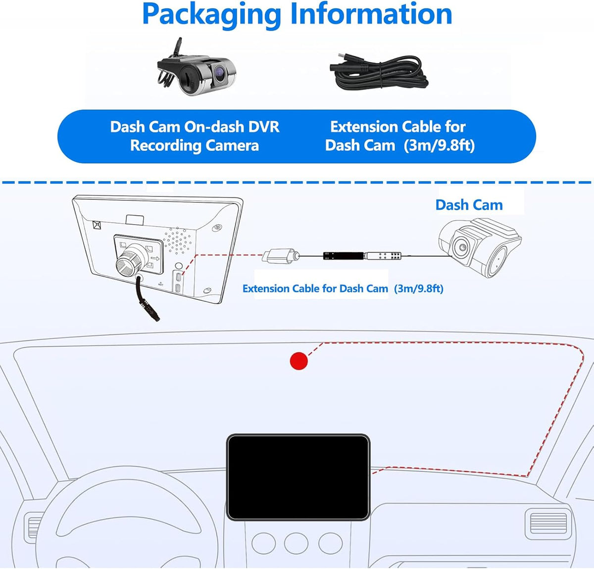 BINIZE 1080P Dash Camera, DVR Dual Car Driving Recorder with Loop Recording, Motion Detection, ADAS Distance Warning