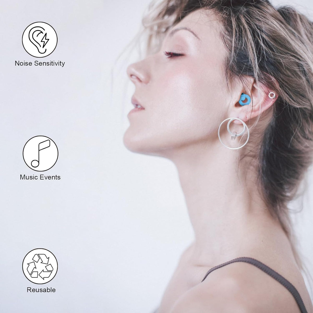 Ear Plugs for Noise Cancelling Ear Protection EarPlugs for Sleep,Concerts,Work,Study,8 Size Eartips with Small Box,Perfect -30dB Silicone Earplugs for Noise Reduction - Blue