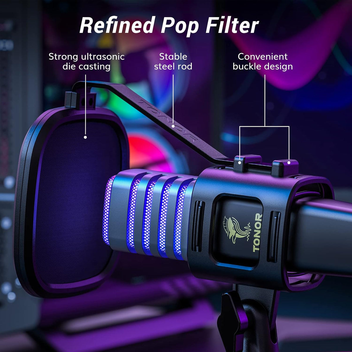 TONOR RGB USB Microphone, Cardioid Condenser Computer PC Mic with Tripod Stand, Pop Filter, Shock Mount for Gaming, Streaming, Podcasting, YouTube, Twitch, Compatible with Laptop Desktop,TC30 with RGB
