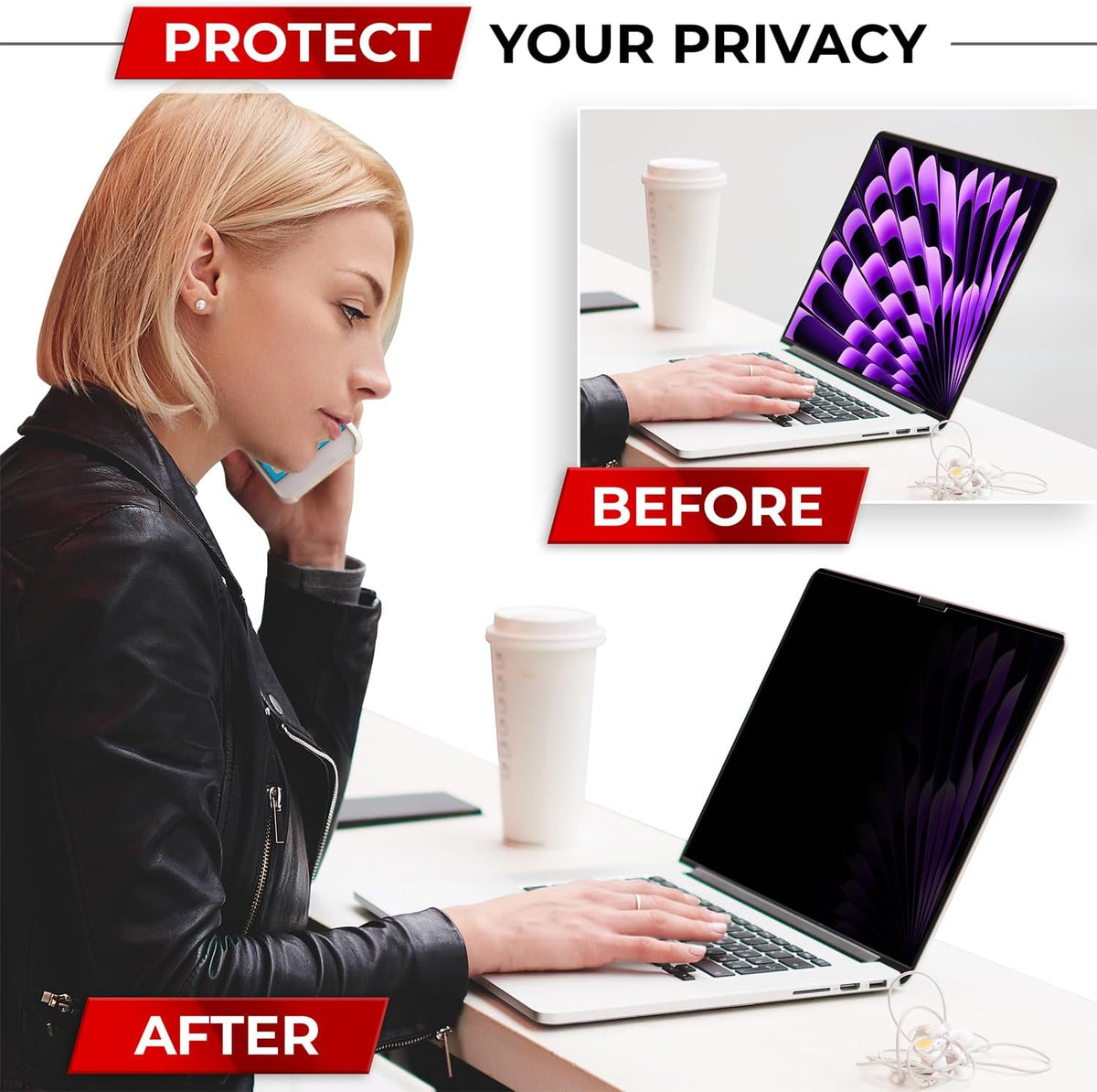 Magnetic Privacy Screen for MacBook Air 13 & 13.6 Inch (2022-2025, M2, M3, M4) Removable Laptop Privacy Filter Shield and Protector