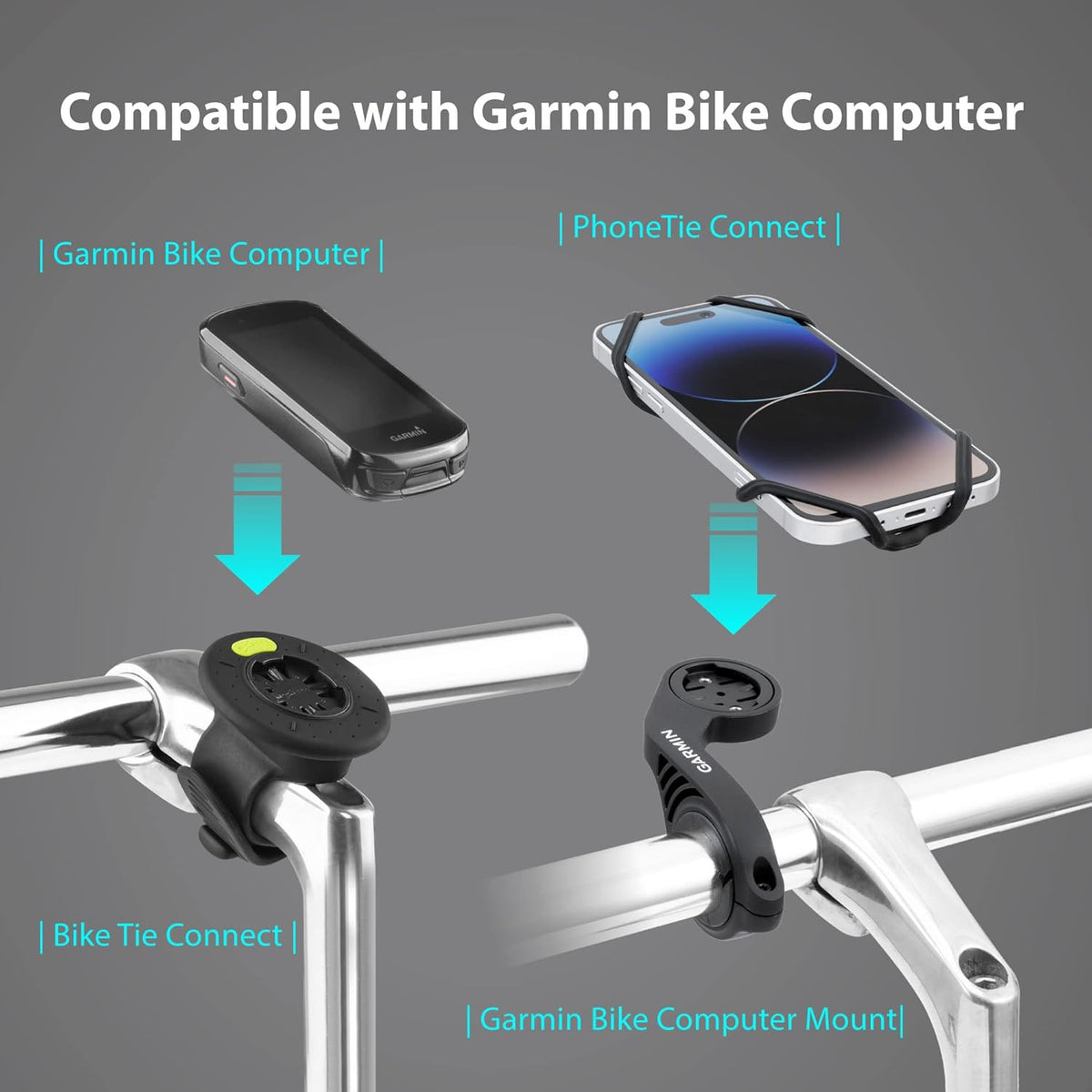 BONE Run + Bike Tie Connect Kit 2, 2-in-1 Running & Bike Phone Holder, Detachable & Rotatable 360° Sport Armband & Phone Mount Compatible with Most Smartphones (Stem/Armband 2-in-1 Connection Kit)