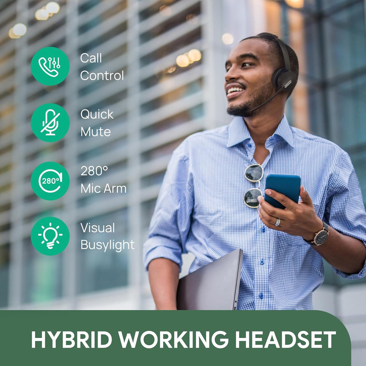 Yealink WH64 Hybrid DECT& Bluetooth Wireless Headset, 492ft Range Mono Teams Headphones with DECT Dongle, 3X Mic, 26H Talk Time, Office Work Portable Single On Ear Headsets for PC,Cellphone,Laptop