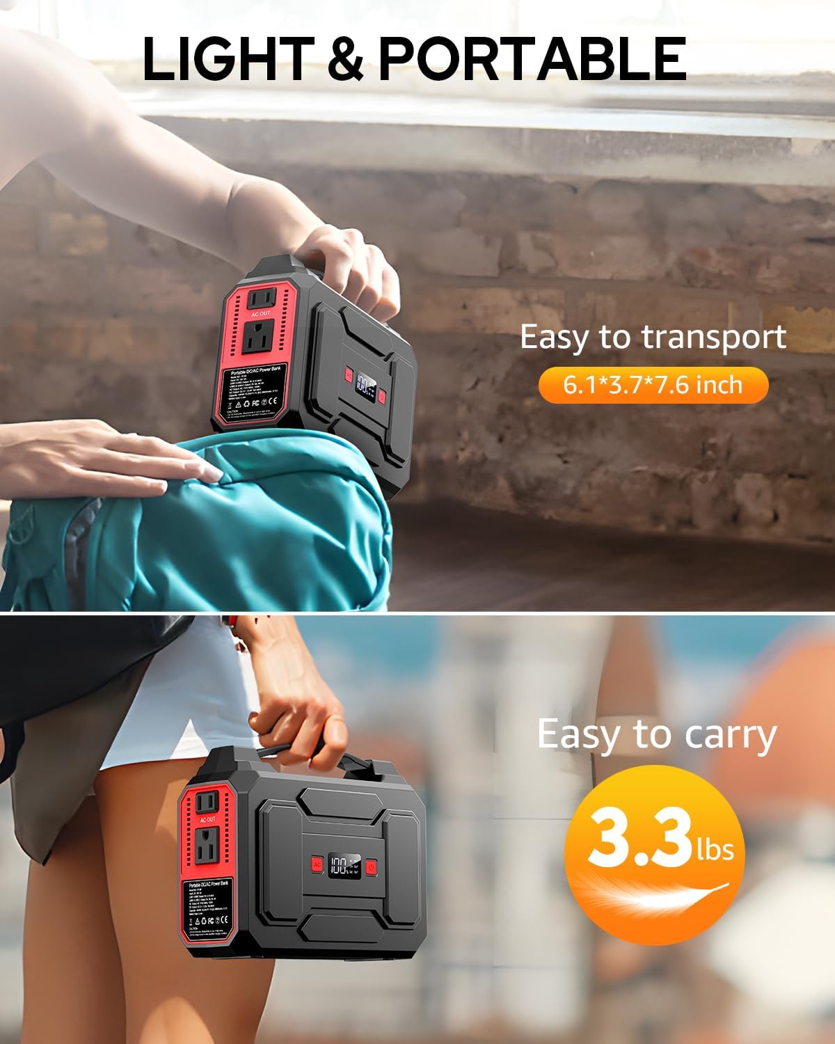 Apowking 146Wh Portable Power Station Bank 200W Peak(100W Rated) Solar Powered Power Bank with AC Outlet 110V, 39600mAh, USB QC3.0 Fasting Charging, LED Flashlights for Home Camping Emergency