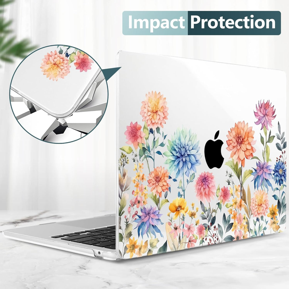TWOLSKOO Compatible with M4 MacBook Air 15 inch Case 2025-2023 Released Model M4 A3241 M3 A3114 M2 A2941, Plastic Hard Shell & Screen Protector & Keyboard Cover & Trackpad Film, Beautiful Flowers