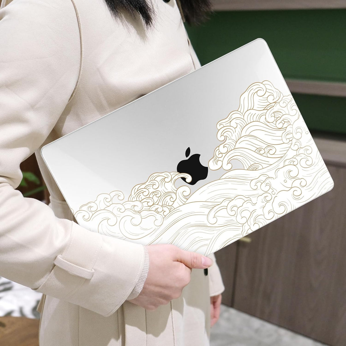 MEEgoodo for MacBook Air 13.3 inch Case 2021 2020 2019 2018 A2337 M1 A2179 A1932, Laptop Shell with Keyboard Webcam Cover & Trackpad Film & Type C Adapter for MacBook Air M1, Hand Drawn Wave