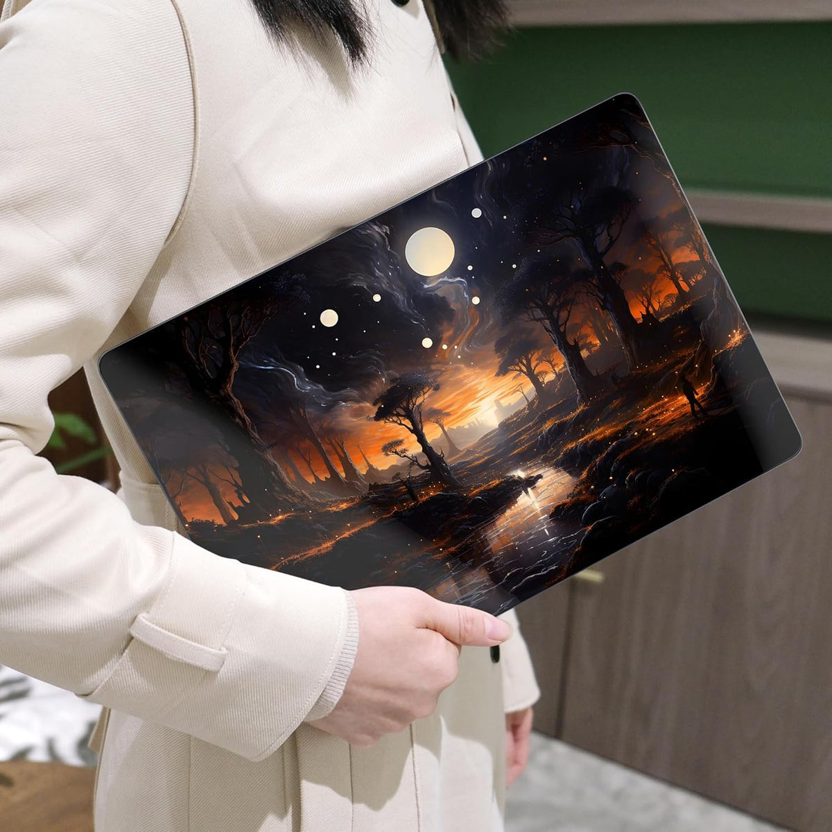 MEEgoodo for MacBook Air 13.3 inch Case 2021 2020 2019 2018 A2337 M1 A2179 A1932, Laptop Shell for MacBook Air M1 with Keyboard Webcam Cover & Trackpad Film & Type C Adapter,Fantasy Night Landscape