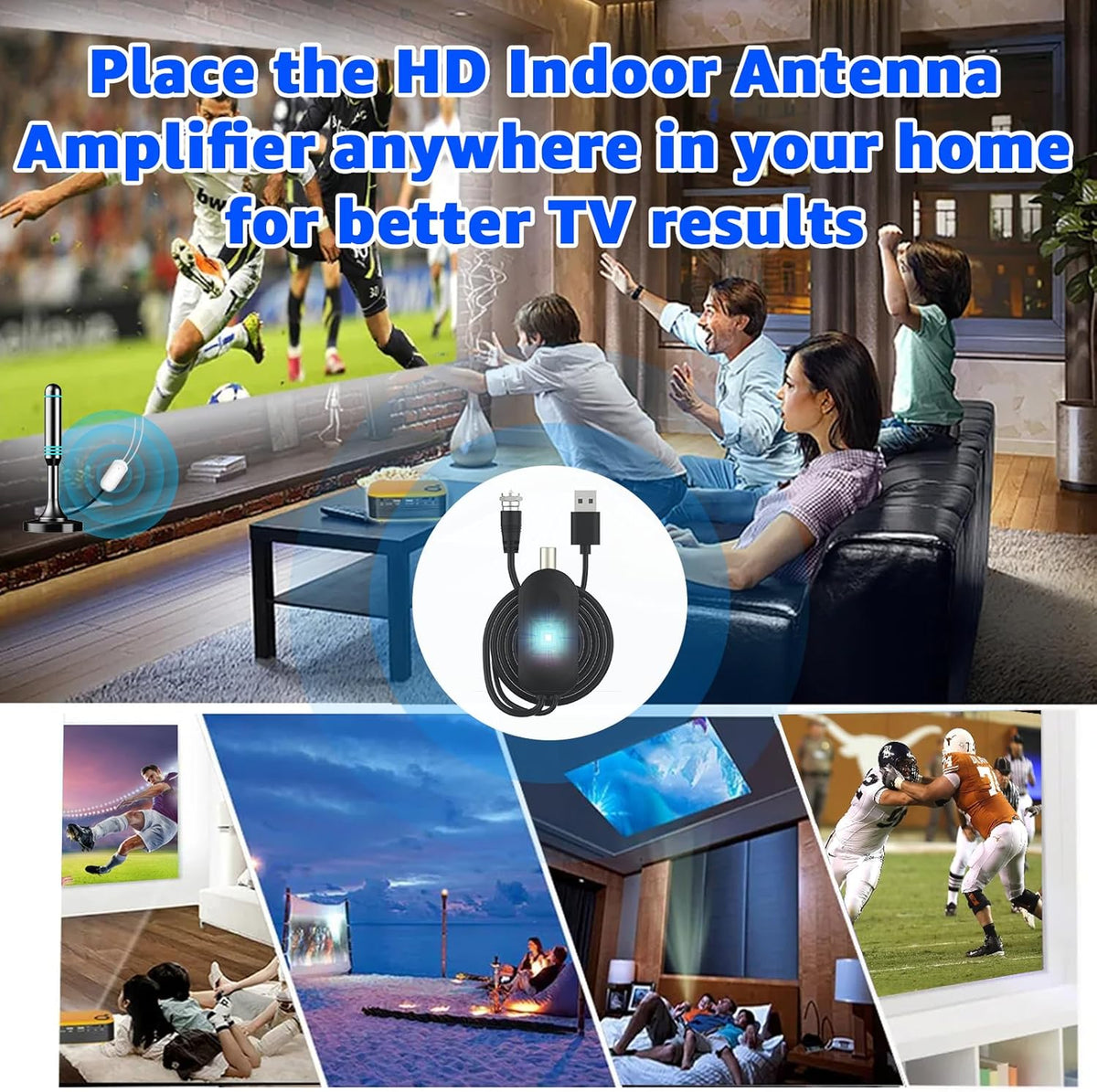 AtomDream Tech 4K 8K 1080P 1M 0.3M TV Antenna Amplifier Signal Booster with USB Power Improves Weak Signal Reception