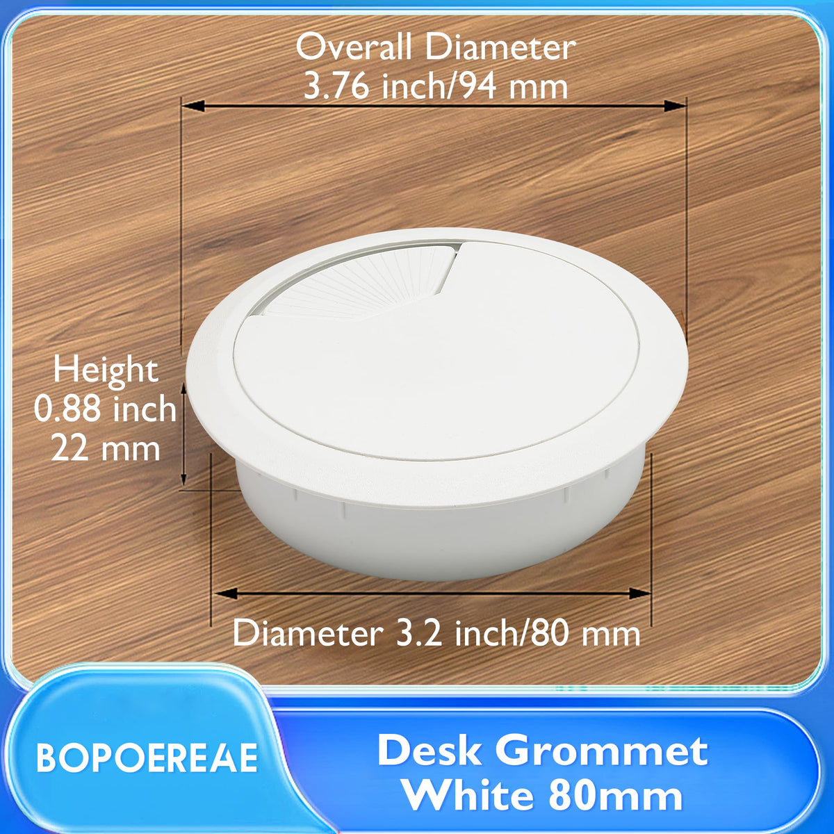 BOPOREAE Desk Grommet 3-1/8" (80 mm), Desk Cord Hole Cover, Cable Grommet ABS Plastic, Desk Hole Grommet for Office and Home Table Cable, Detachable Adjustable Cable Cord Organizer (White 2 Pcs)