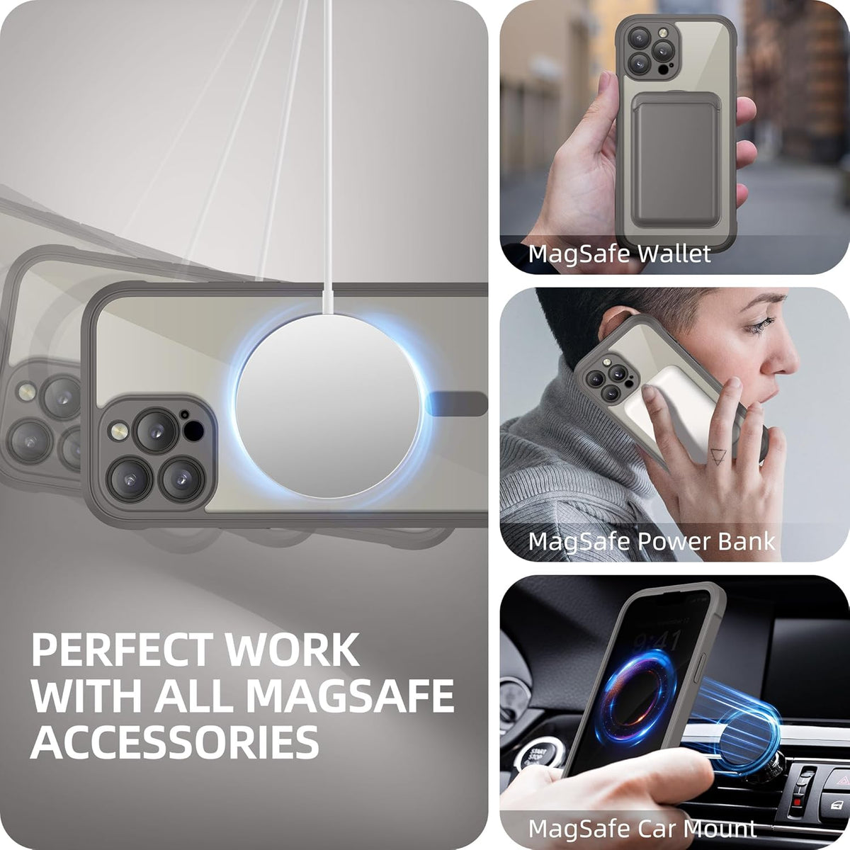 BERFY Magnetic for iPhone 13 Pro Max Case, Compatible with MagSafe, Built-in Privacy Screen Protector and Upgraded Camera Protection, Anti-Spy Full Body Shockproof Phone Case for 13 Pro Max 6.7", Grey