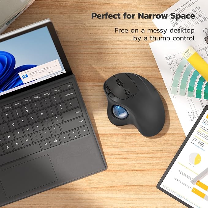 Nulea M501 Wireless Trackball Mouse Rechargeable Ergonomic Easy Thumb Control Precise & Smooth Tracking 3 Device Connection (Bluetooth or USB Receiver) Compatible for PC Laptop Mac Windows