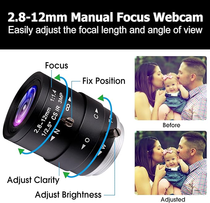 USB Camera 4K Ultra HD Mini Webcam with 2.8-12mm Optical Zoom Lens Camera High Speed USB2.0 30FPS Web Camera for MacWindowLinuxAndroid