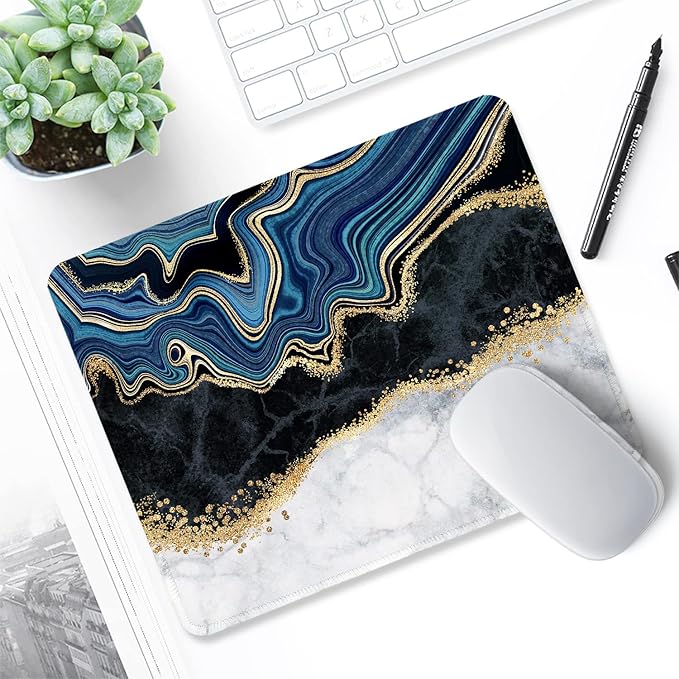 ITNRSIIET Mouse Pad with Stitched Edge Premium Textured Smooth Precise Operation Waterproof Washable Non-Slip Rubber Base Desktop Protection Mat, 10.2×8.3×0.12 inches, Abstract Art Marble