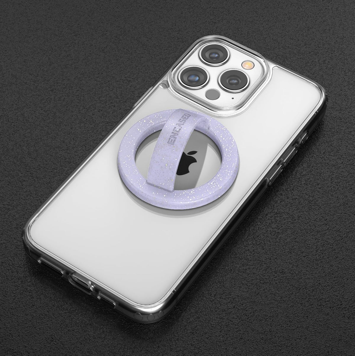 Encased Grip Loops for MagSafe, Magnetic iPhone Holder (2-Pack Set), Comfortable SoftTouch Silicone (Clear Sparkle/Glitter Purple)