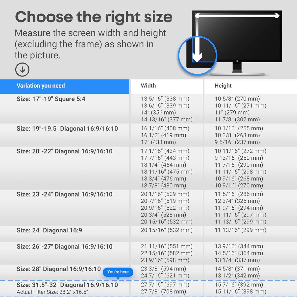 VINTEZ Blue Light Screen Protector for 31.5, 32 Inch Computer Monitor and Laptop – Anti-UV Blue Light Blocking Film for Desktop PC, Eye Protection Filter, 28.2" x 16.5", 1 Pack