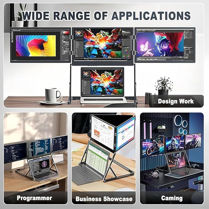 15.6 Laptop Tri-Fold Monitor Triple Screen Laptop Extender 15.6 1080P IPSPro Max MonitorPortable Monitor with USB-C & HDMIwith 360° Rotation Adjustable Viewing AnglesCompatible with Mac/Win