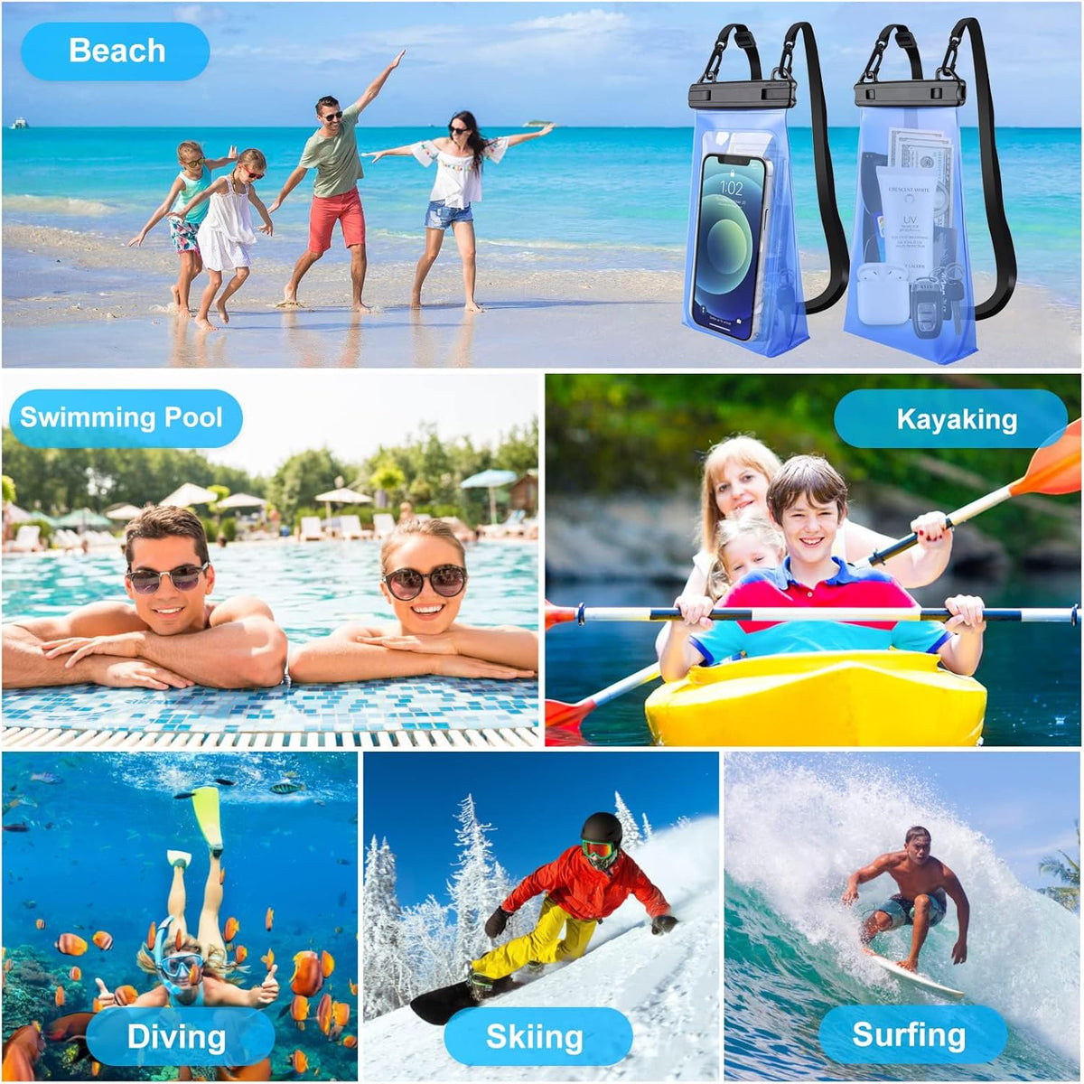 Large Capacity Waterproof Phone Pouch Floating, Waterproof Bag Case for iPhone 15 14 Pro Max 13 12 11 X XR 8 Plus Samsung Up to 6.9'', IPX8 Water Proof Phone Dry Bag for Swimming Kayaking, 1Pack