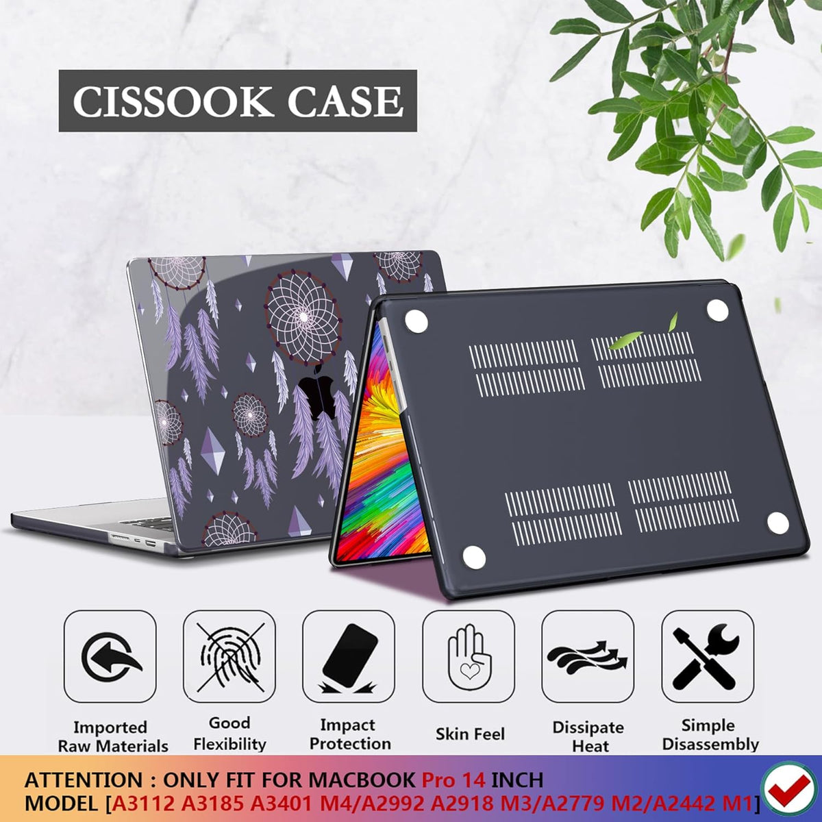 CISSOOK Compatible with MacBook Pro 14 inch 2024 2023 2022 2021 Release M4 M3 M2 M1 Chip A3112 A3185 A3401 A2918 A2992 A2779 A2442 Model, Hard Shell Case with Keyboard Cover&Screen Protector, Pink Bow