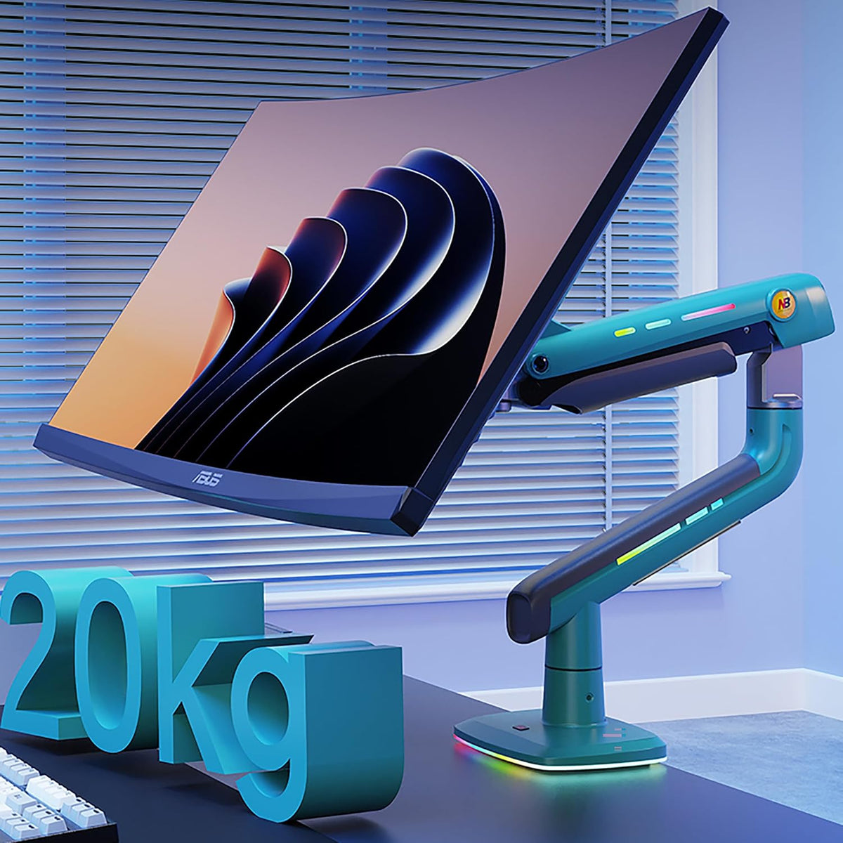 Gaming Monitor Arm for Flat/Ultrawide/Curved Monitors 32 to 60 inch, Heavy Duty Monitor Stand Load up to 20 kg, VESA 75/100 mm Mount (Oliver Green)