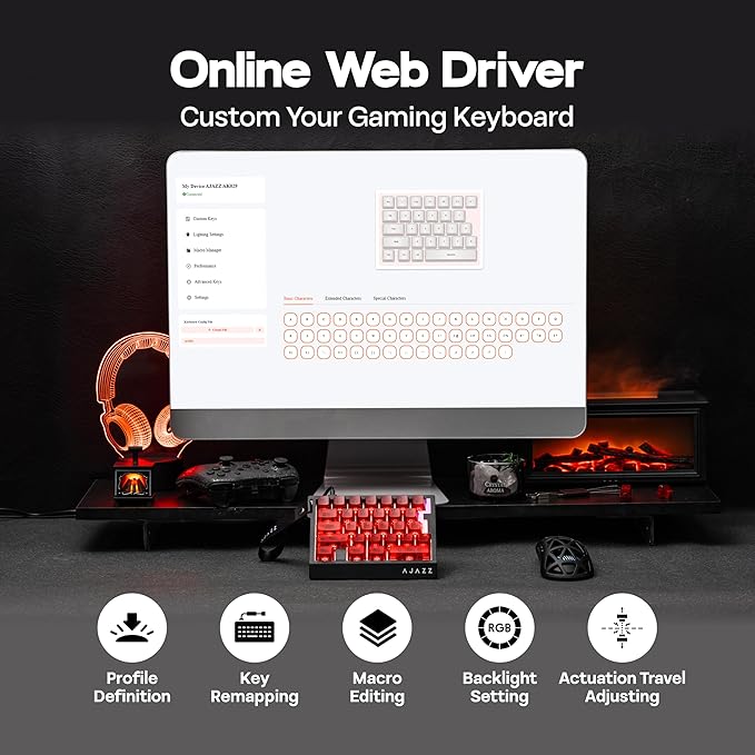 MechLands AJAZZ AK029 One Handed Gaming Keyboard 8Khz Polling 29 Keys Rapid Fast Wired Keyboard SOCD & DKS Magnetic Switch Adjustable Actuation RGB Backlits Aluminum Plate (Red Transparent)