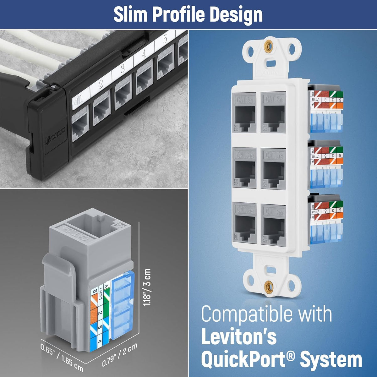 Everest 90° Angled RJ45 Cat5e Keystone Jacks 10-Pack in Gray - Slim Profile Female RJ45 Connectors - Cat 5e Keystone Jack - Compatible with 90° Angled Speed Termination Tool - easyJACK (B094WB91H3)