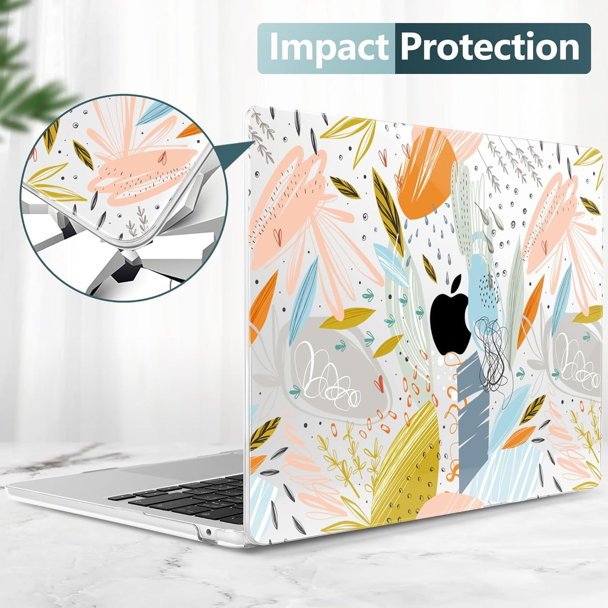 TWOLSKOO for M4 MacBook Air 13.6 inch Case 2025-2022 Release M4 A3240 M3 A3113 M2 A2681, Plastic Hard Shell & Screen Protector & Keyboard Cover & Trackpad Film, Doodle Floral