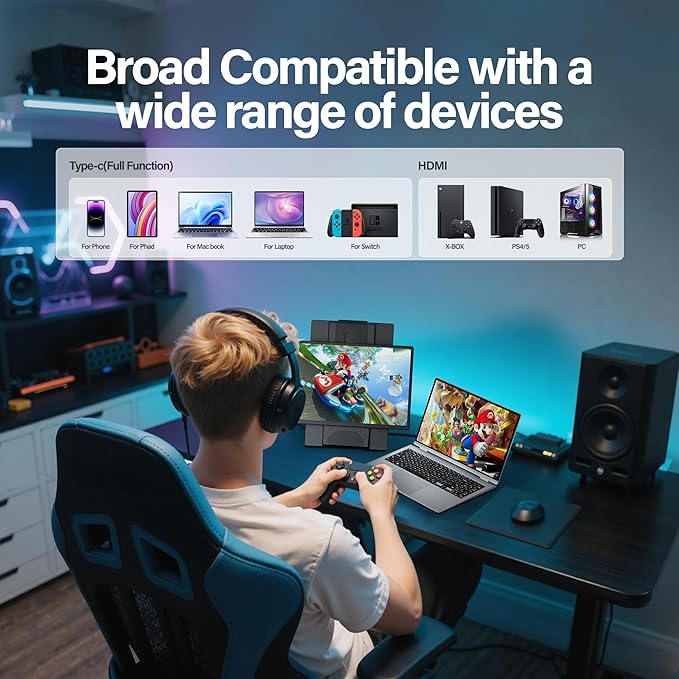 Laptop Screen Extender 16.1 1920 * 1200 Portable Monitor with Detachable Frameless Display- 360° Rotatable Magnetic Stand Dual Screen Plug & Play Extra Monitor for Windows/Mac/Linux/Android