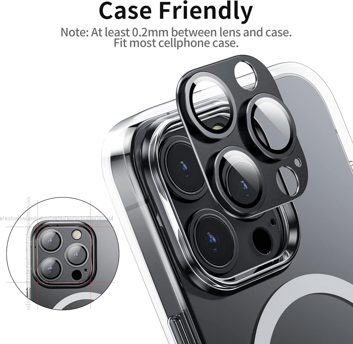 Camera Lens Protector for iPhone 14 Pro/iPhone 14 Pro Max, Alloy Metal Camera Cover with Tempered Glass Screen Protector Accessories,Black 2 Pack