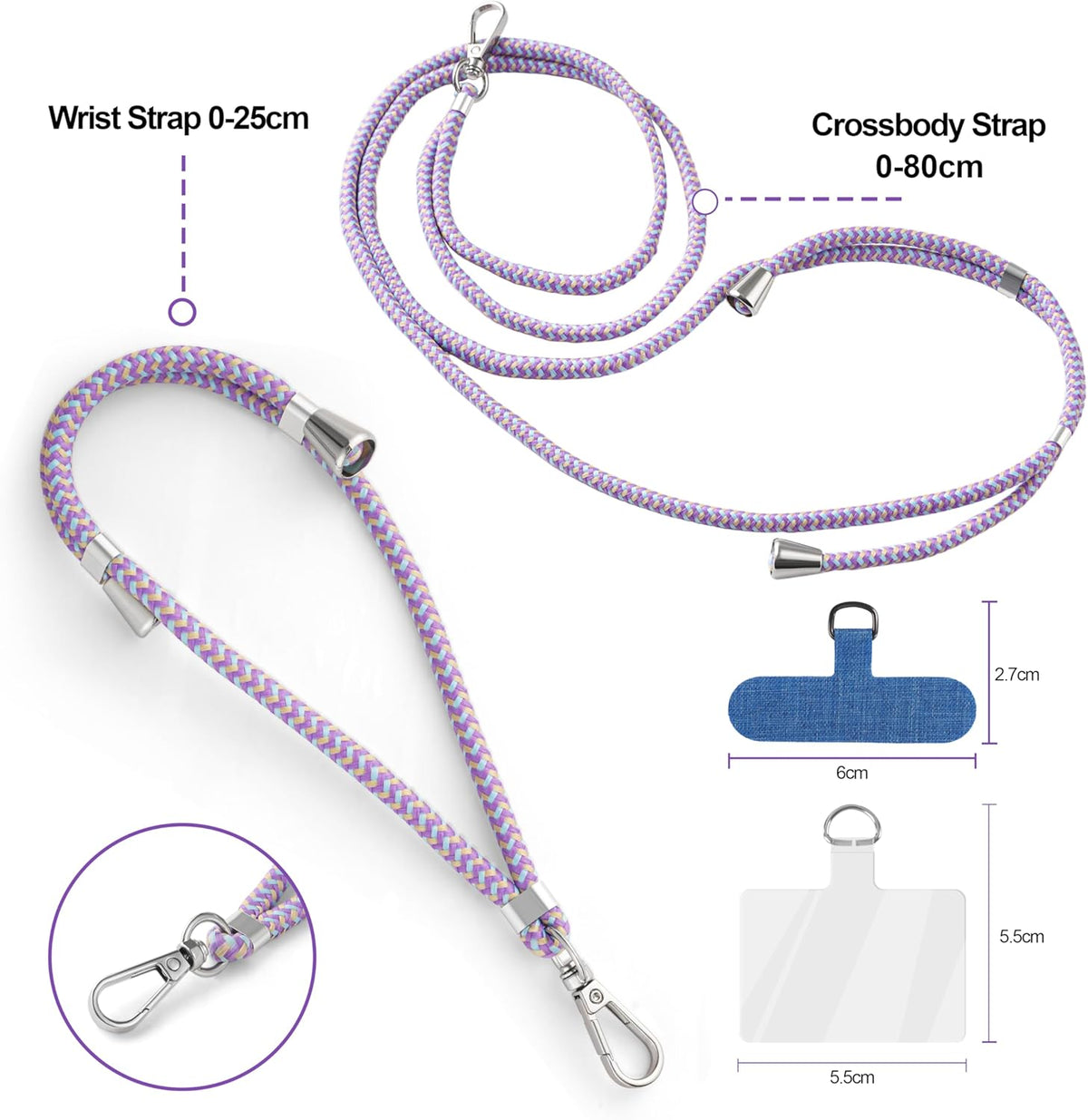 Cell Phone Lanyard Crossbody for Women - Adjustable Universal Phone Strap with Patch, Anti Theft Wrist Strap