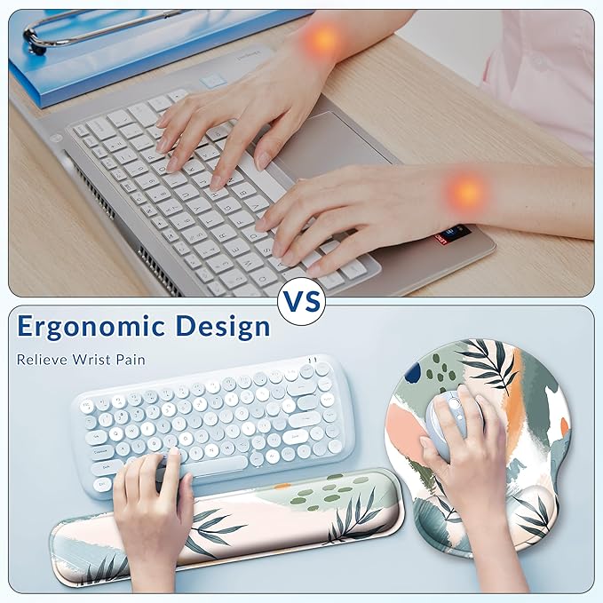 Desk Mat Set + Keyboard and Mouse Pad with Wrist Rest Support4-in-1 Large Mousepad Computer Mats for Desktop Home & Office-Leaves 2