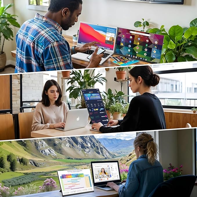 Teamgee 15.6 Laptop Screen Extender Slim & Lightweight Portable Monitor for Laptop Full HD IPS 360° Rotating Stand Detachable USB-C Plug & Play RGB Lighting Thin Bezels