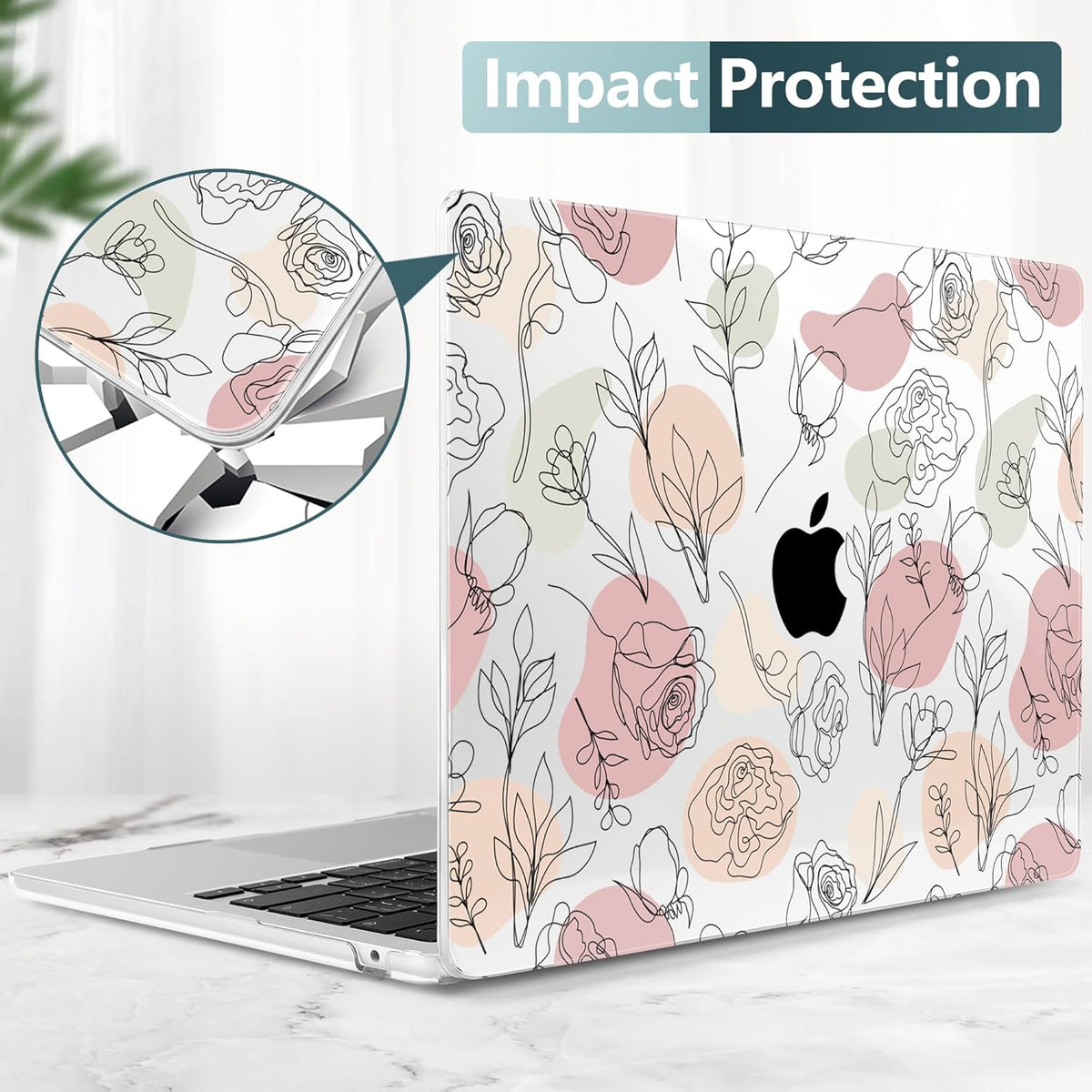 TWOLSKOO Compatible with M4 MacBook Air 15 inch Case 2025-2023 Released Model M4 A3241 M3 A3114 M2 A2941, Plastic Hard Shell & Screen Protector & Keyboard Cover & Trackpad Film, Line Flowers