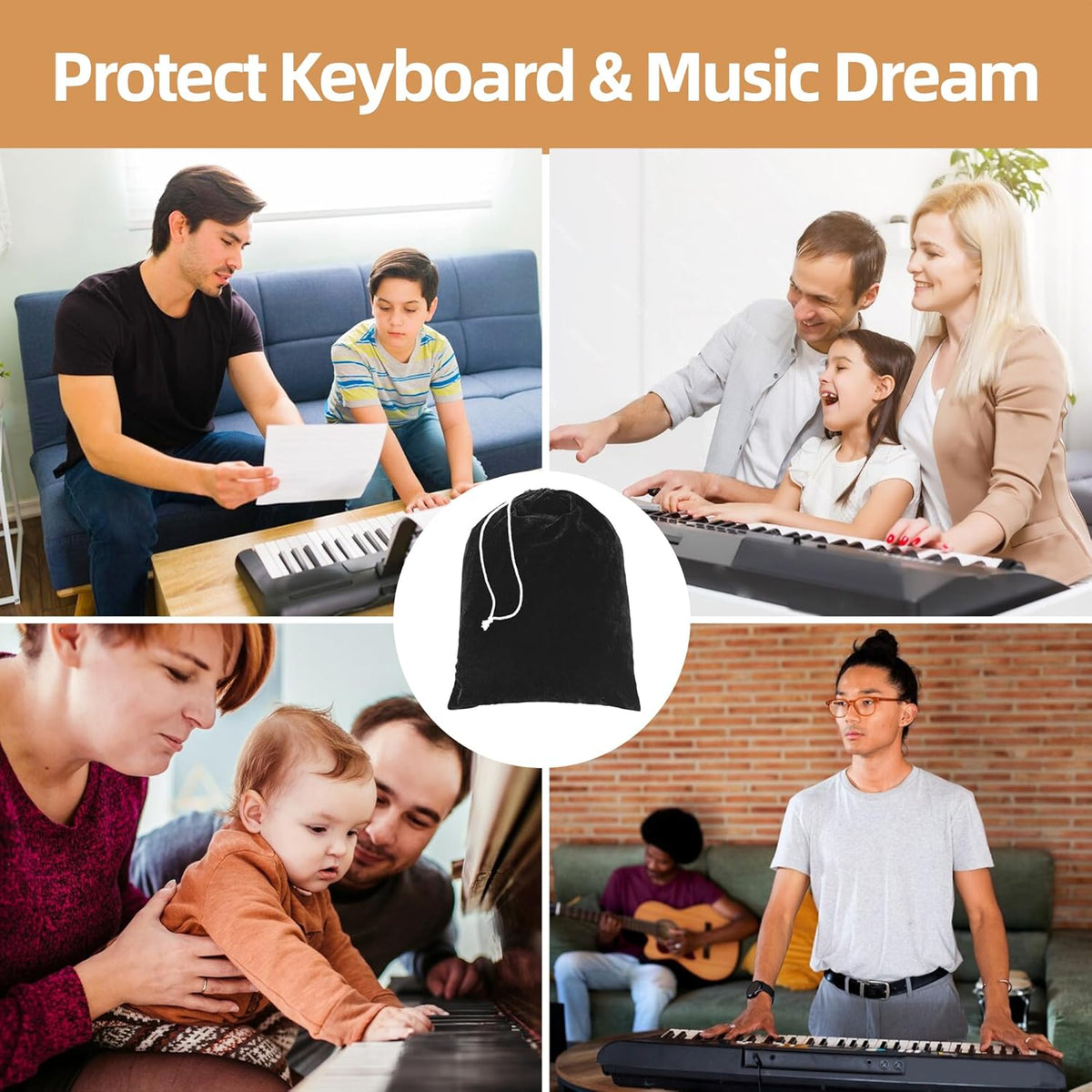 Grand Piano Keyboard Dust Cover, Music Stretchy Dirt Proof Keyboard Cover With Durable Elastic & Cord Lock Must Have Piano Accessories