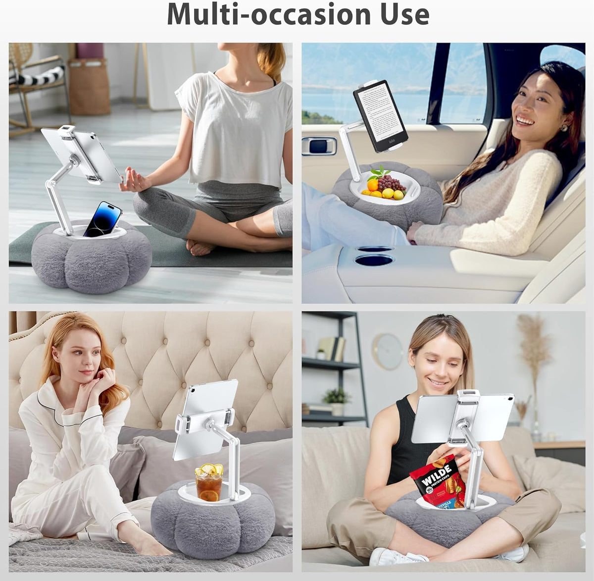 CreaDream Pumpkin Tablet Pillow Stand Holder for Kindle iPad, Adjustable Phone Pillow Stand for Lap Bed with Detachable Snack Bowl, Compatible with 4.7"-13" Tablet, iPad, iPhone, Samsung Tabs, Kindle