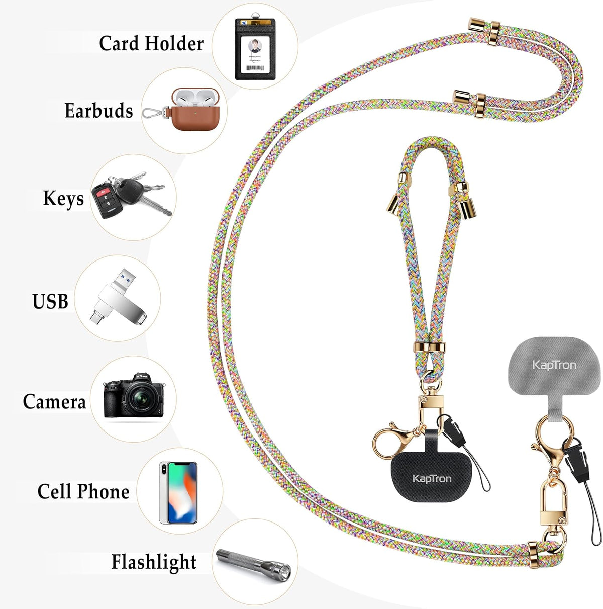 Kaptron Universal Phone Lanyard with Wrist Strap, Adjustable Crossbody Cell Phone Lanyard and Wrist Strap with Phone Tethers