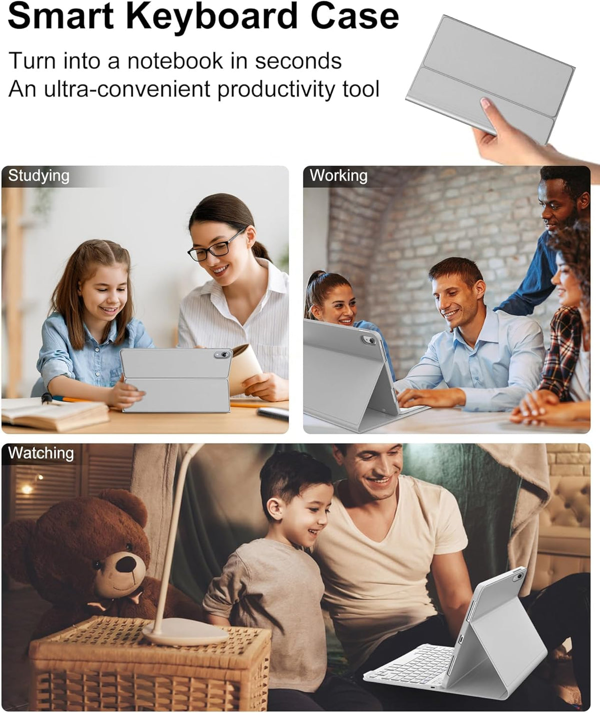 Keyboard Case for iPad 10th Generation 2022 10.9-inch - Rechargeable Detachable Wireless Bluetooth Keyboard - Smart Folio Cover with Pencil Holder for 10.9 inch Apple iPad 10th Generation, Grey