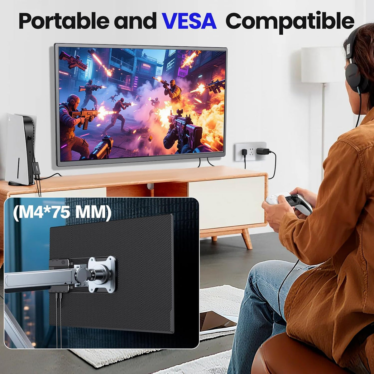 23.8'' Portable Monitor,FHD 1080P 100Hz IPS Laptop Screen Extender,USB-C HDMI Large Office Gaming Second Monitor Extender with Detachable Stand for Mac Windows PS5 Xbox Switch(Built-in Speakers)