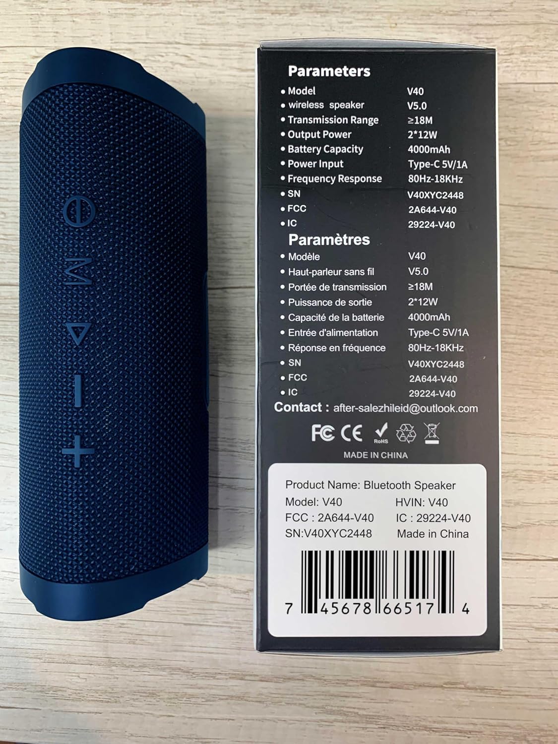 Vanzon Bluetooth Speakers V40 Portable Wireless Speaker V5.0 with 24W Loud Stereo Sound, TWS, 24H Playtime & IPX7 Waterproof, Suitable for Travel, Home&Outdoors - Blue (HIJ)