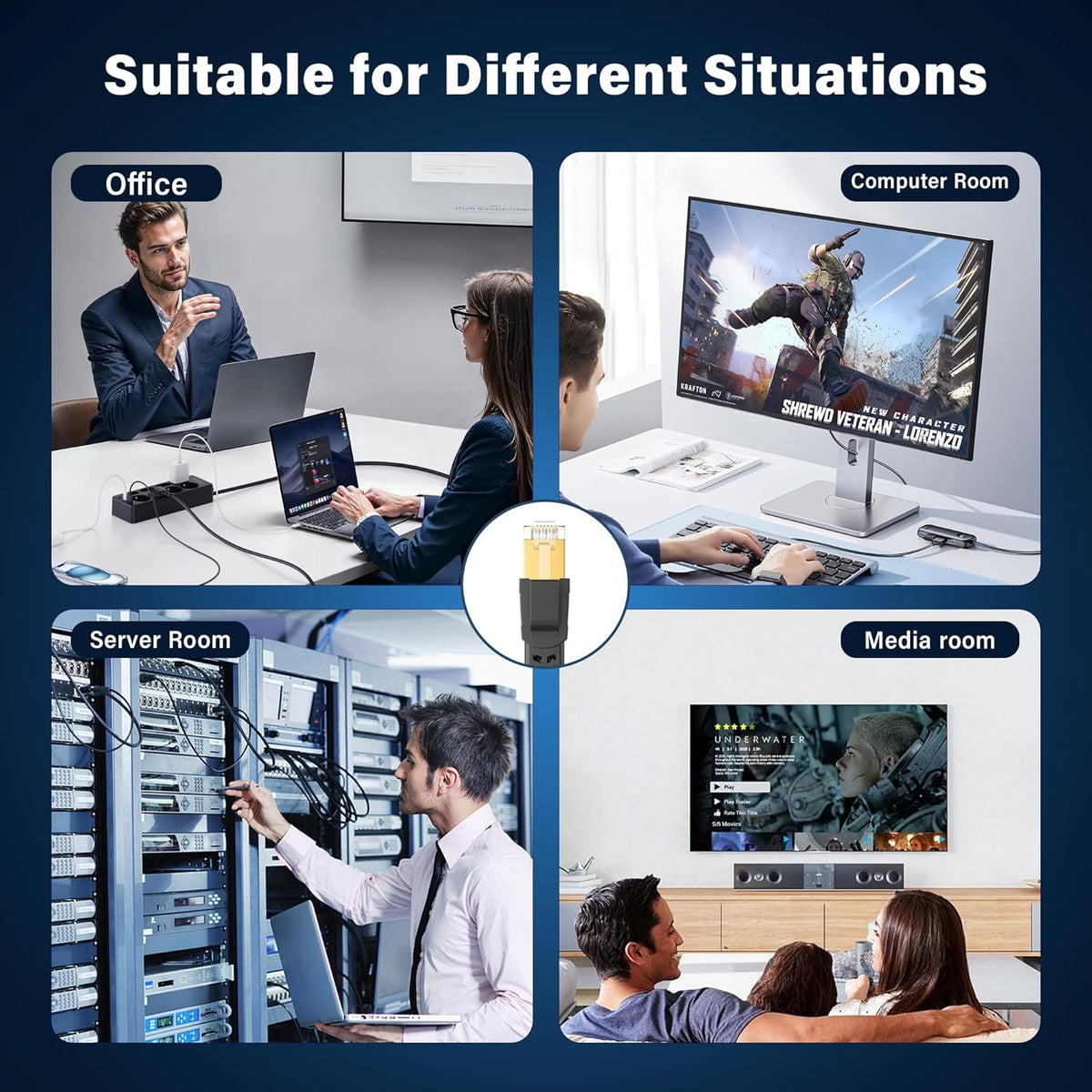 8 10 Cat8 40Gbps 2000Mhz RJ45 Cat Ethernet Cable ft, Nylon Braided High Speed Heavy Duty Network LAN Patch Cord, SFTP