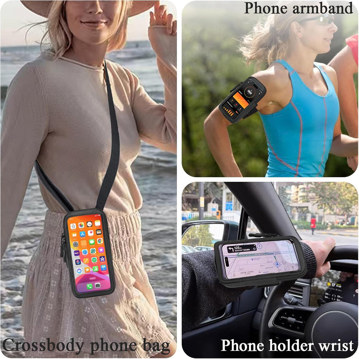 Phone Holder for Running, Walking, and Workout - Adjustable Arm Band Armband for iPhone and Cell Phones - Clear Crossbody Phone Pouch Purse with Strap for Women Men