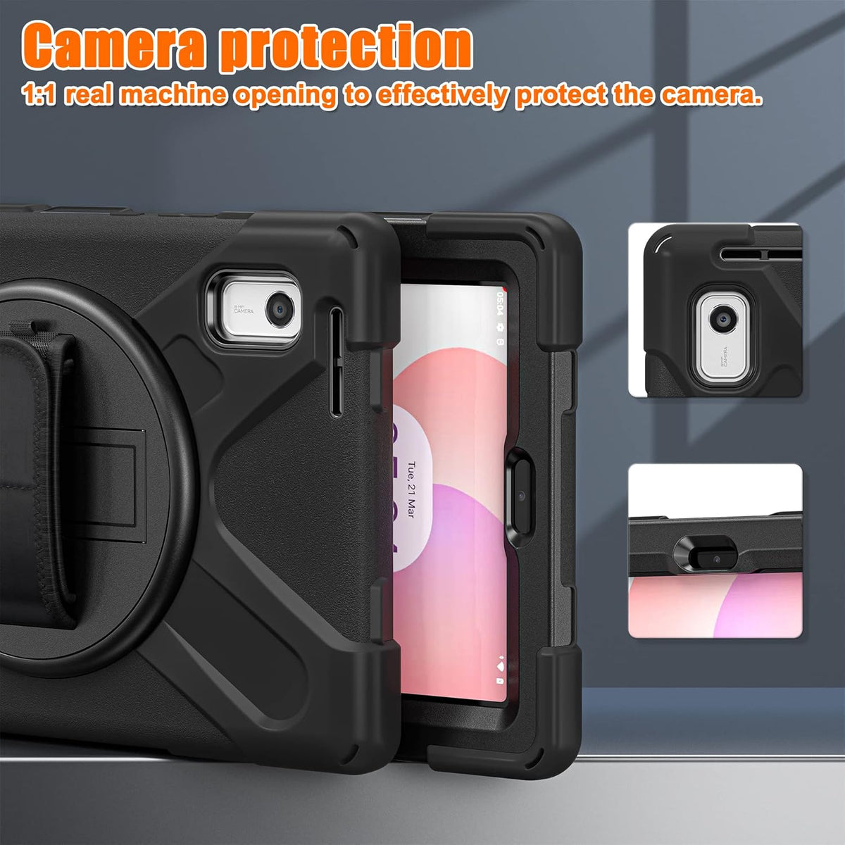 Junfire Shockproof Case for Lenovo Tab M9 2023 with Built-in Screen Protector, Heavy Duty Rugged Case with 360°Rotatable Kickstand/Hand Strap/Stylus Holder for TB-310FU/TB-310FX, Black