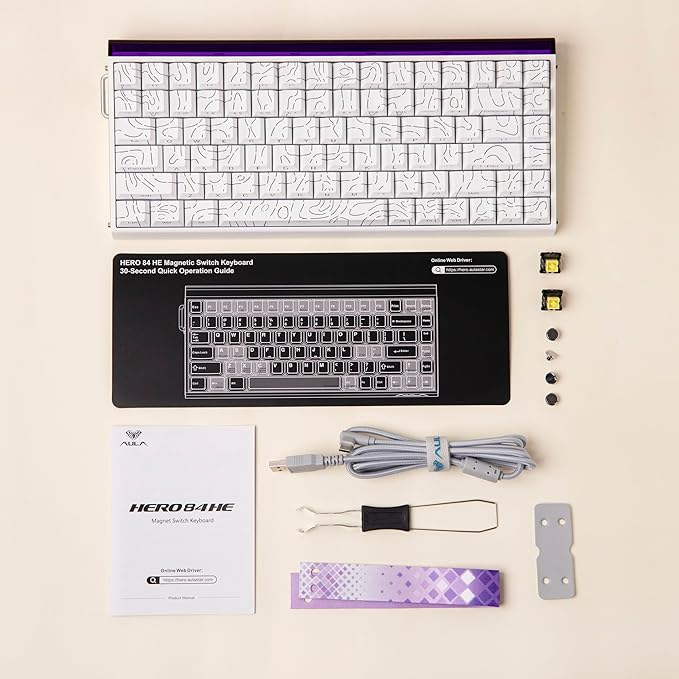 MechLands Aula Hero84 HE Wired Magnetic Gaming Keyboard Rapid Hall Effect Keyboard with 0.01mm Adjustable Actuation 8kHz Polling 5-Layer Sound Dampening RGB Lightbox & Backlit (White)