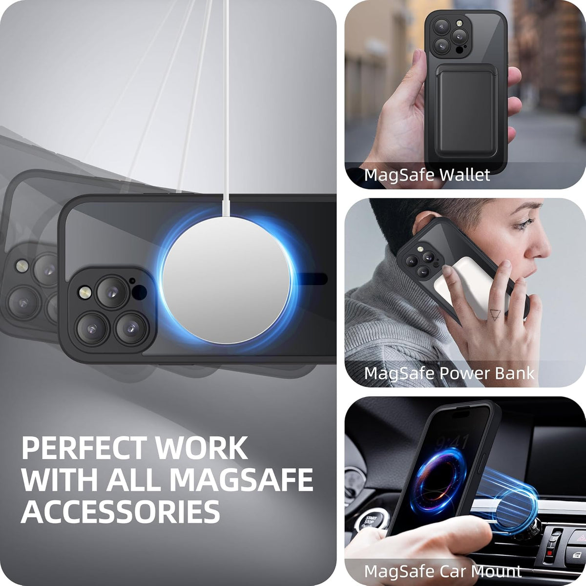 BERFY Magnetic for iPhone 14 Pro Max Case, Compatible with MagSafe, Built-in Privacy Screen Protector and Upgraded Camera Protection, Anti-Spy Full Body Shockproof Phone Case for 14 Pro Max 6.7",Black