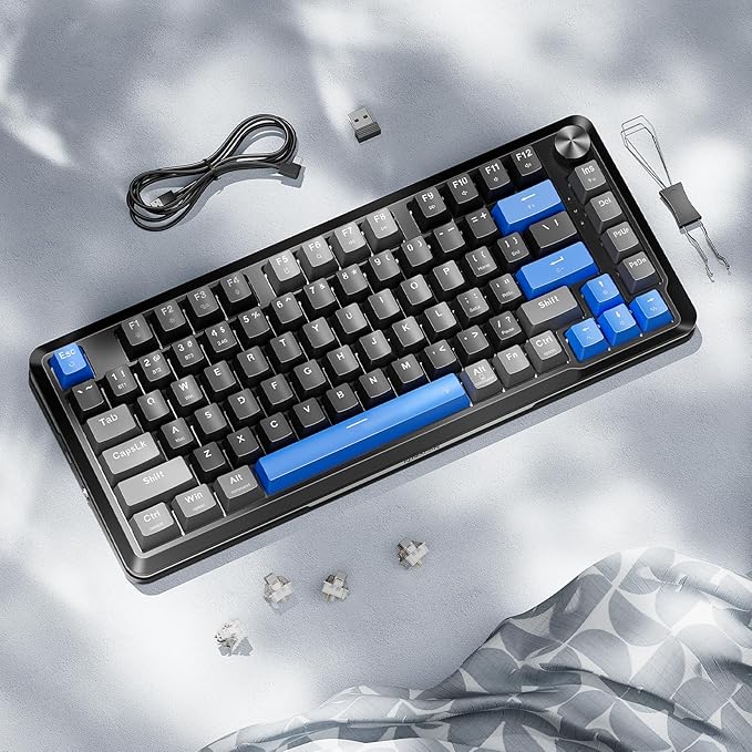 Redragon K681 Wireless Mechanical Keyboard Gasket Mounted RGB Gaming Keyboard with Volume Knob MDA-Profile Pre-Lubed Linear Switches 81 Keys 75% Tri-Mode Hot Swappable for PC/Xbox/Ps4/5 (Blue)
