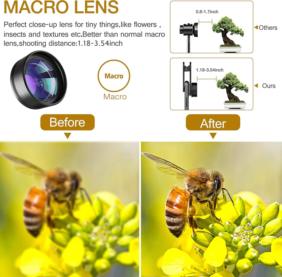 Phone Camera Lens,Upgraded 3 in 1 Phone Lens kit-198° Fisheye Lens + Macro Lens + 120° Wide Angle Lens,Clip on Cell Phone Lens Kit Compatible with Samsung Android Smartphones