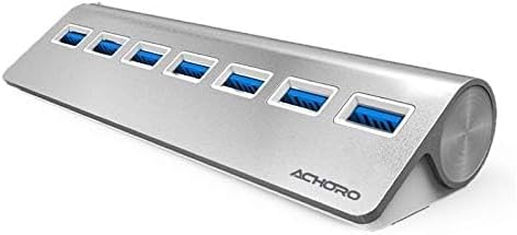 Achoro 7 Ports USB 3.0 Hub - Triangle Aluminum Alloy - High-Speed USB Port Expander - Compatible with PC, iMac, MacBook, Windows, Desktop, and More – Computer Multiple USB HUB (Silver)